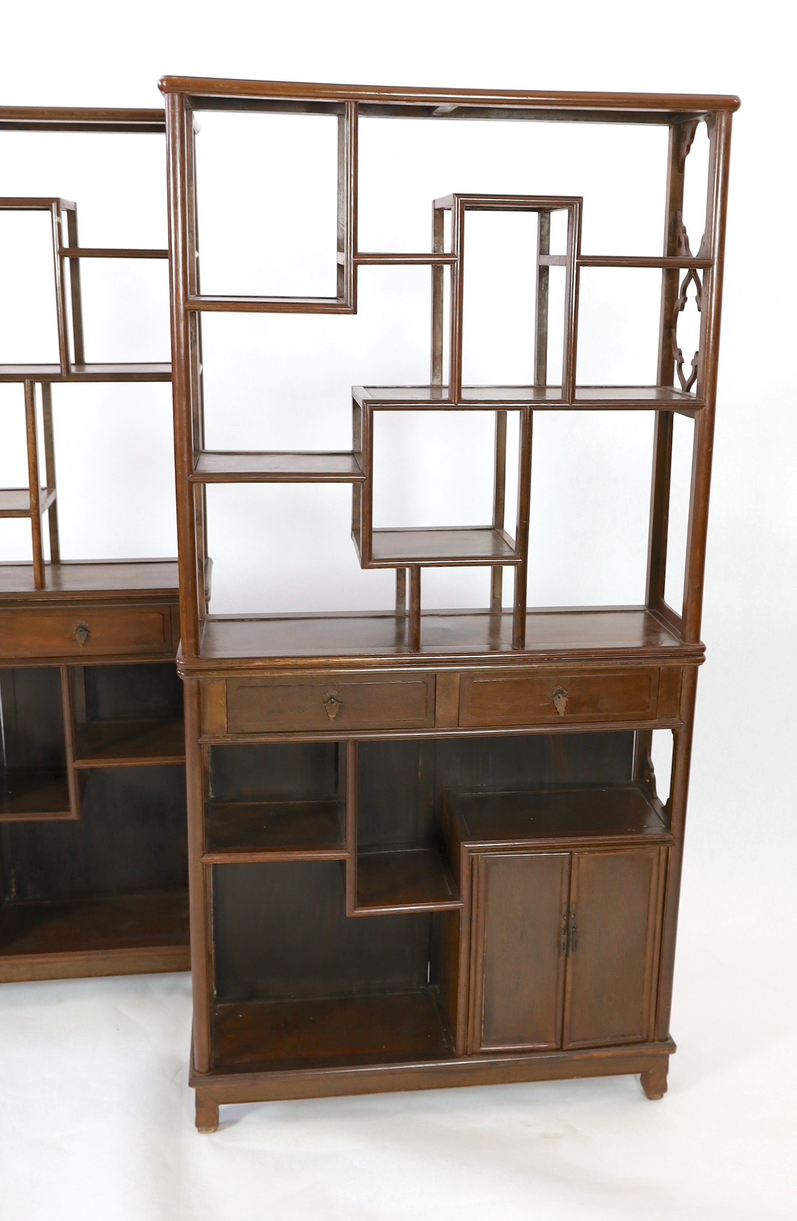 A pair of Chinese jichimu display cabinets, W.90cm D. 27cm H.181cm